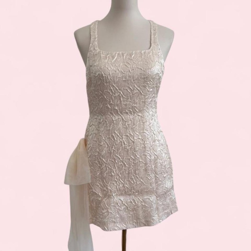 For Love‎ & Lemons Cream Jacquard Mini Dress w/ Bow — Size XS